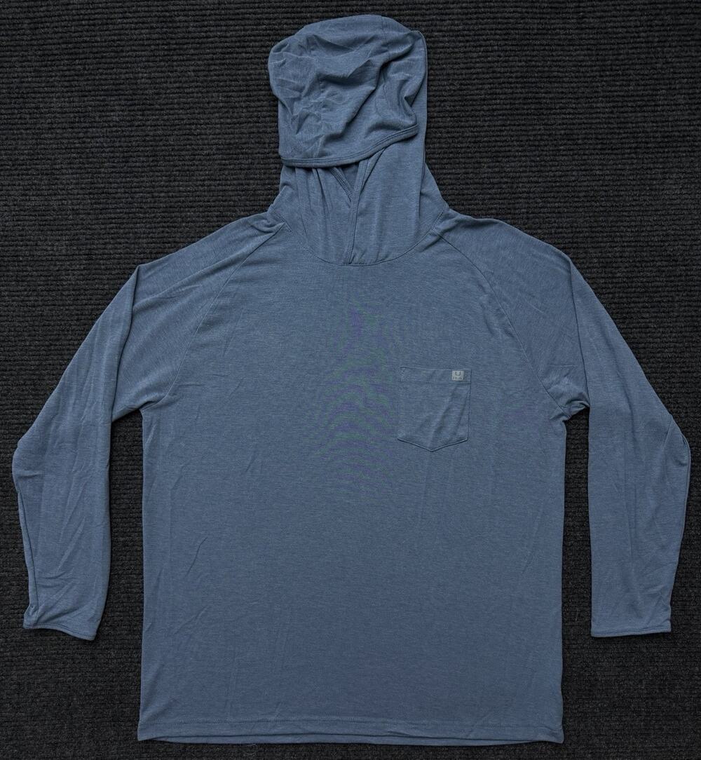 Huk Performance Fishing Hoodie Mens XL Light Blue Long Sleeve Sun Shirt Logo
